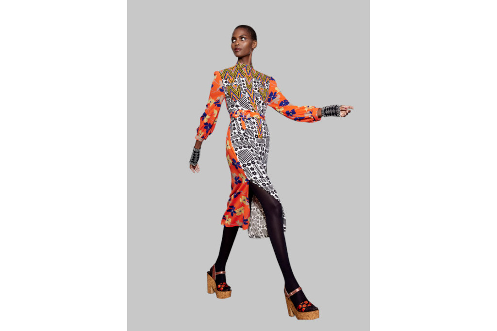 Model in patterned dress