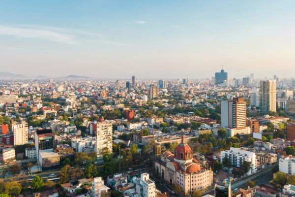 Daytime aerial view of Mexico City, Mexico.