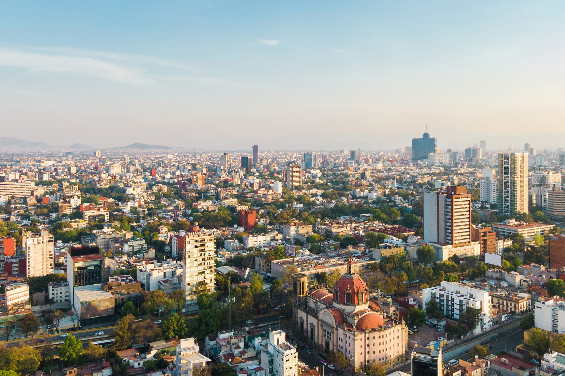 Daytime aerial view of Mexico City, Mexico.