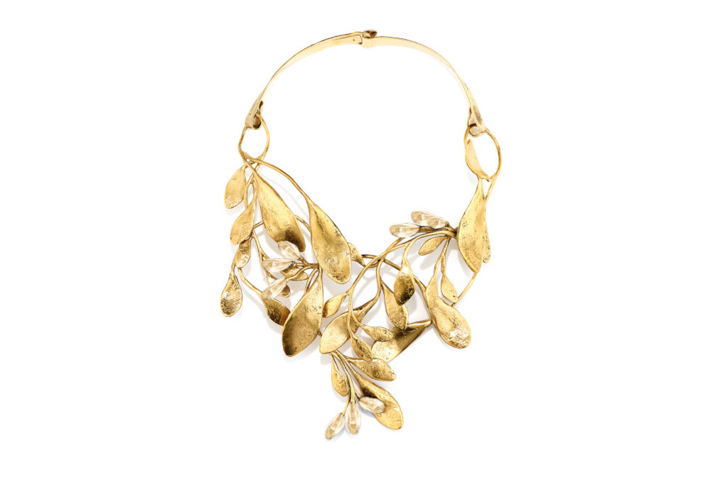 Gold necklace shaped into leaves
