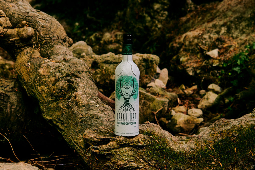 Bottle of vidka with rocky background