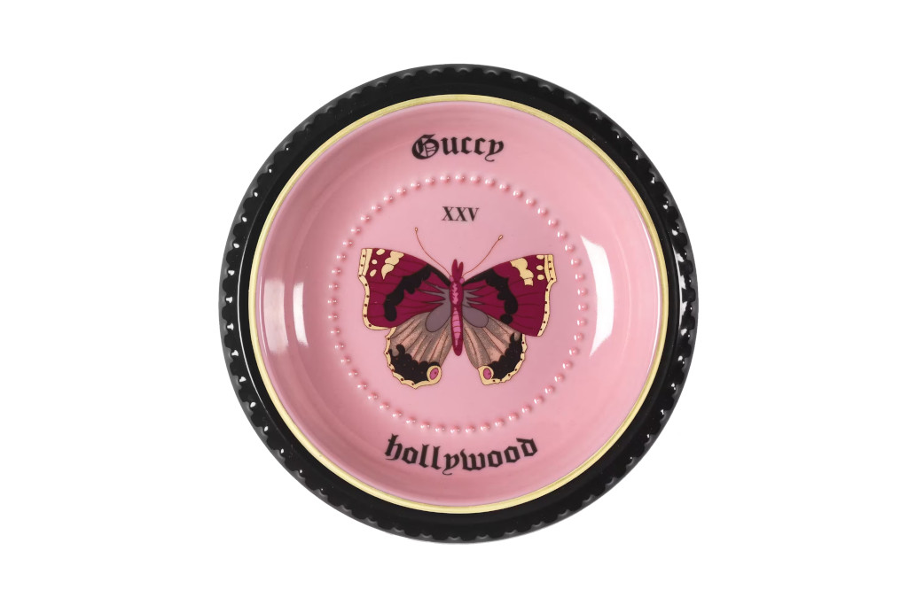 Pink and black butterfly dish