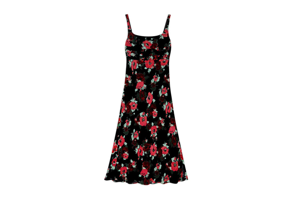 Black velvet dress with red flowers