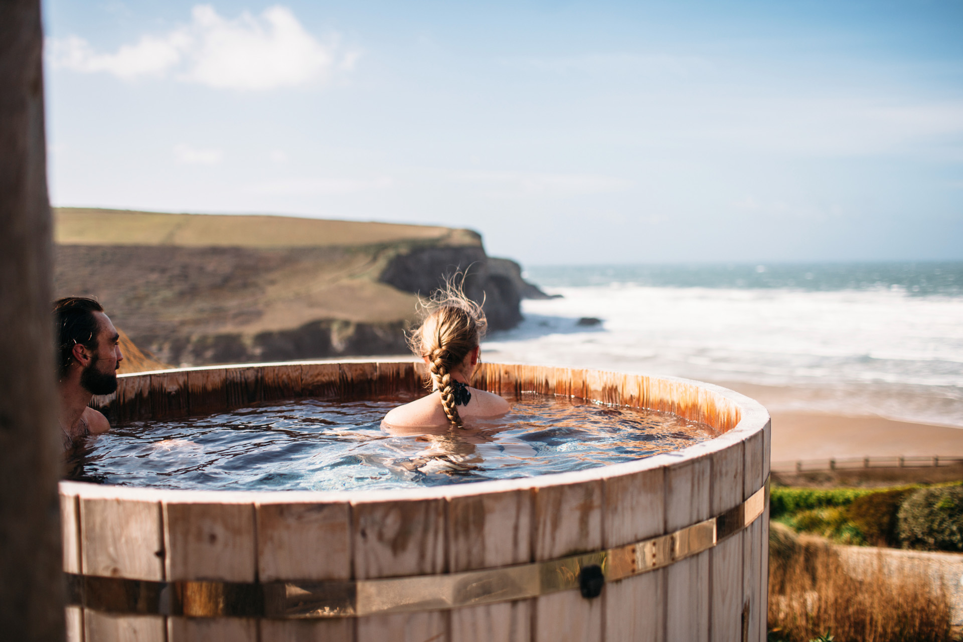 hot tub overlooking the cornish coast