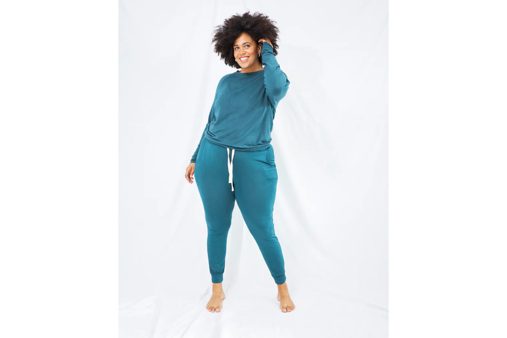 Woman in emerald green co-ord