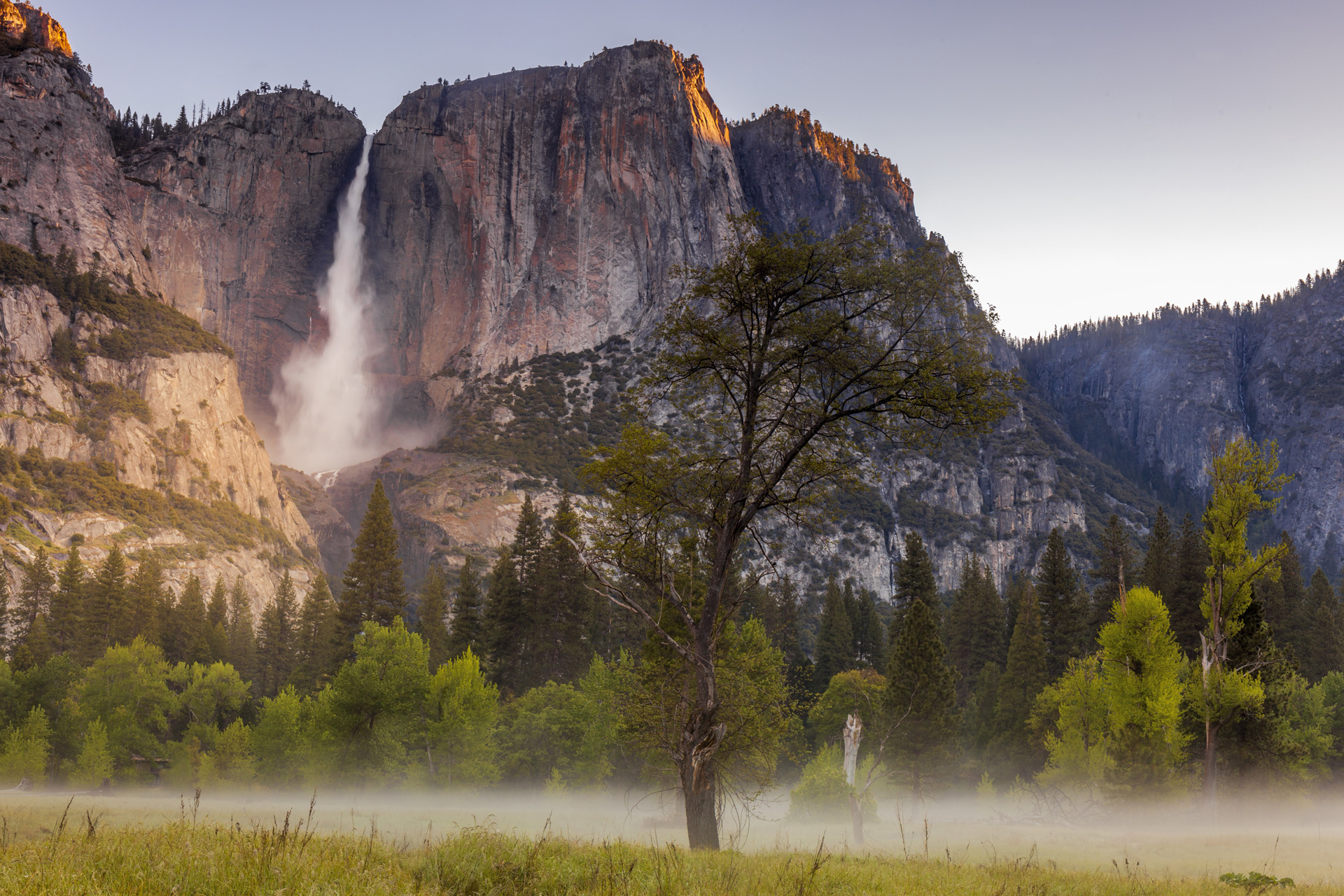 Morning view out towards Yosemite Falls in Yosemite National Park