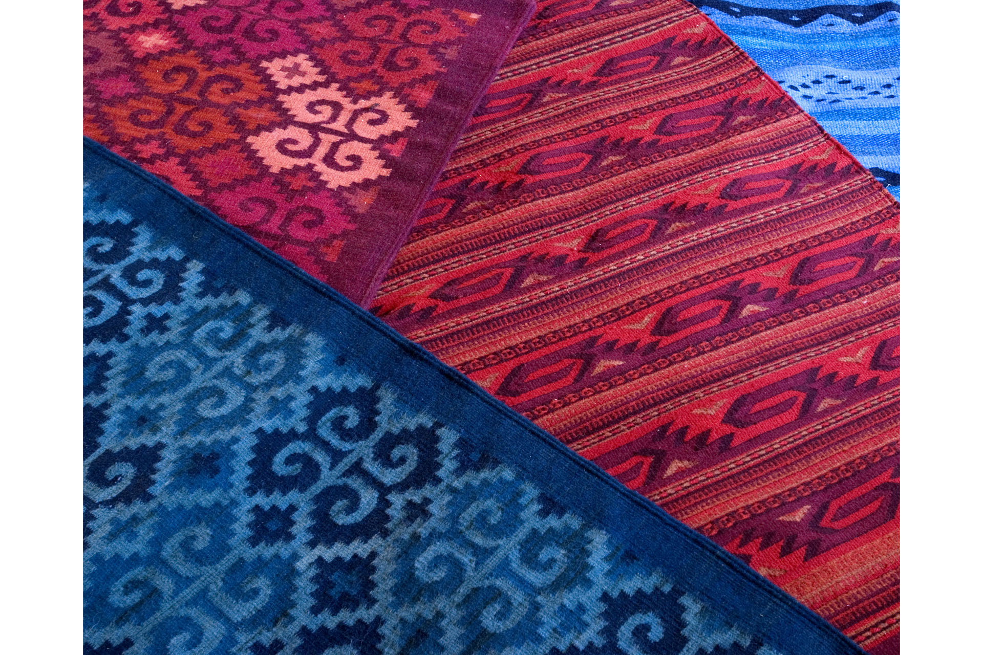 blue and red detailed woven zapotec rugs