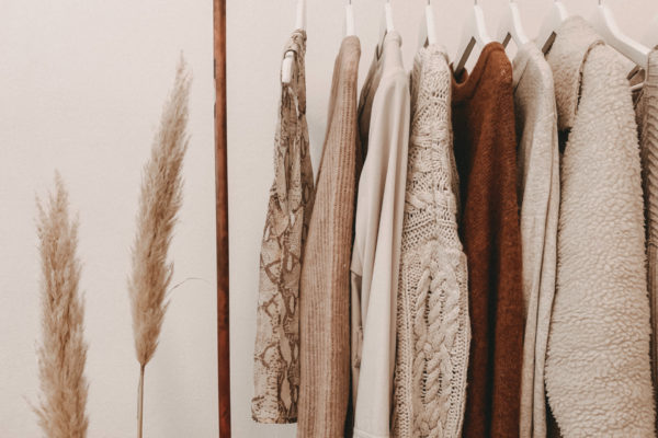 Clothing rail in neutral colours