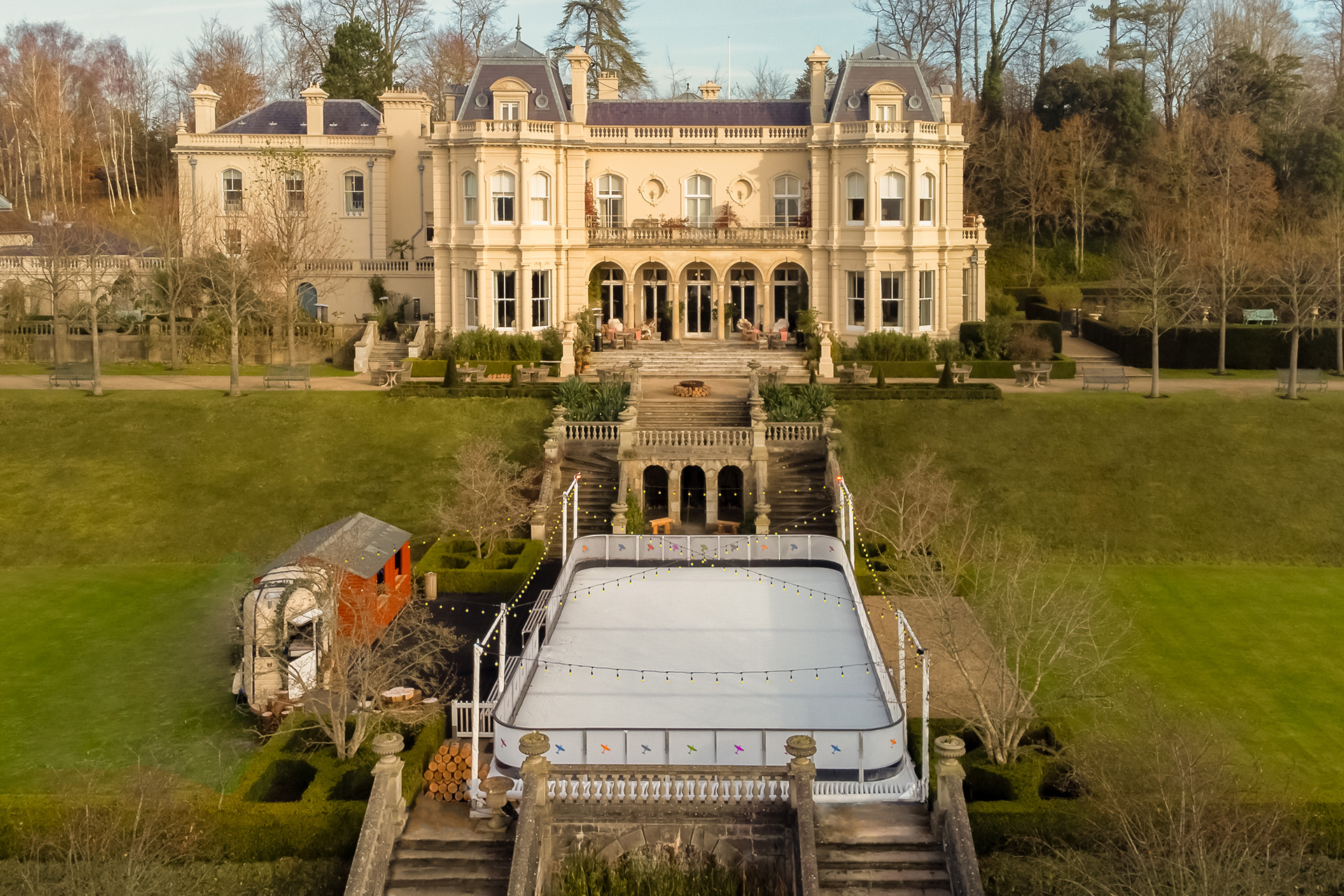 Beaverbrook with a small ice rink in front of the hotel