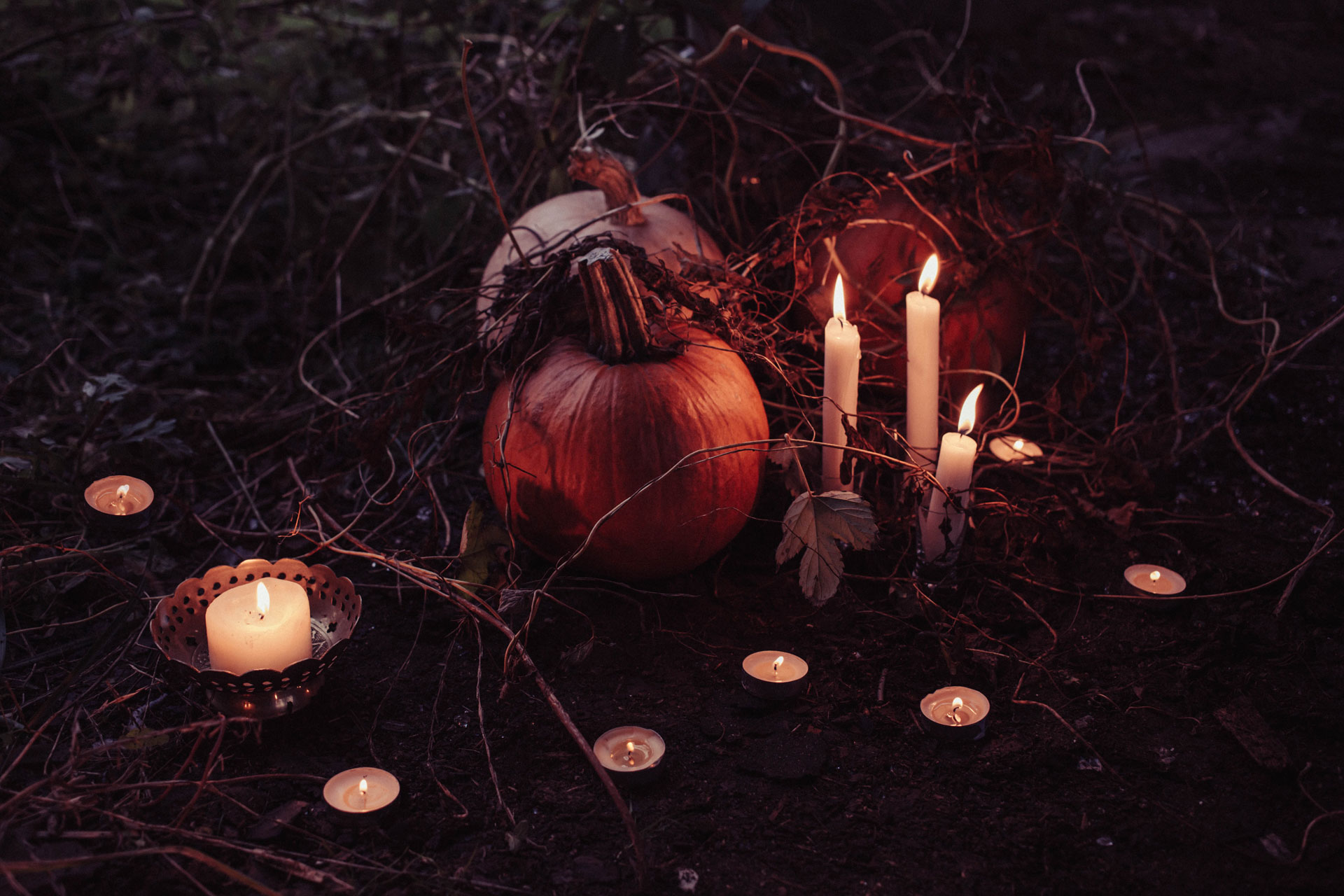 Pumpkins and candles on Halloween