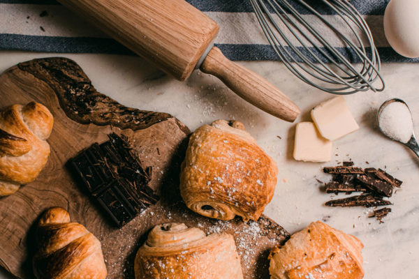 Croissants and baking equipment