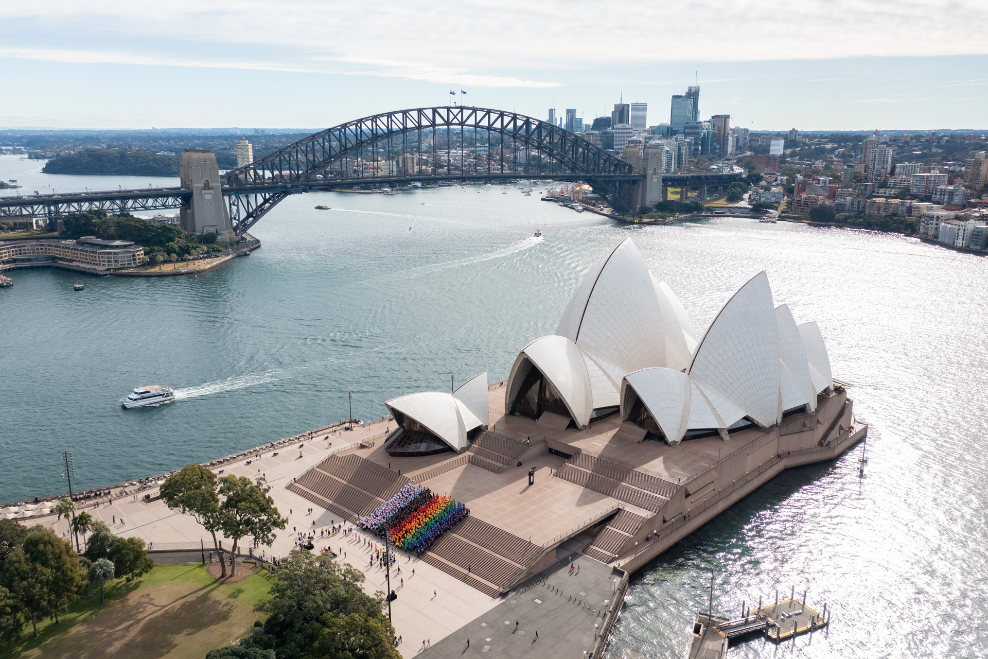 Human progress flag outside Sydney Opera House