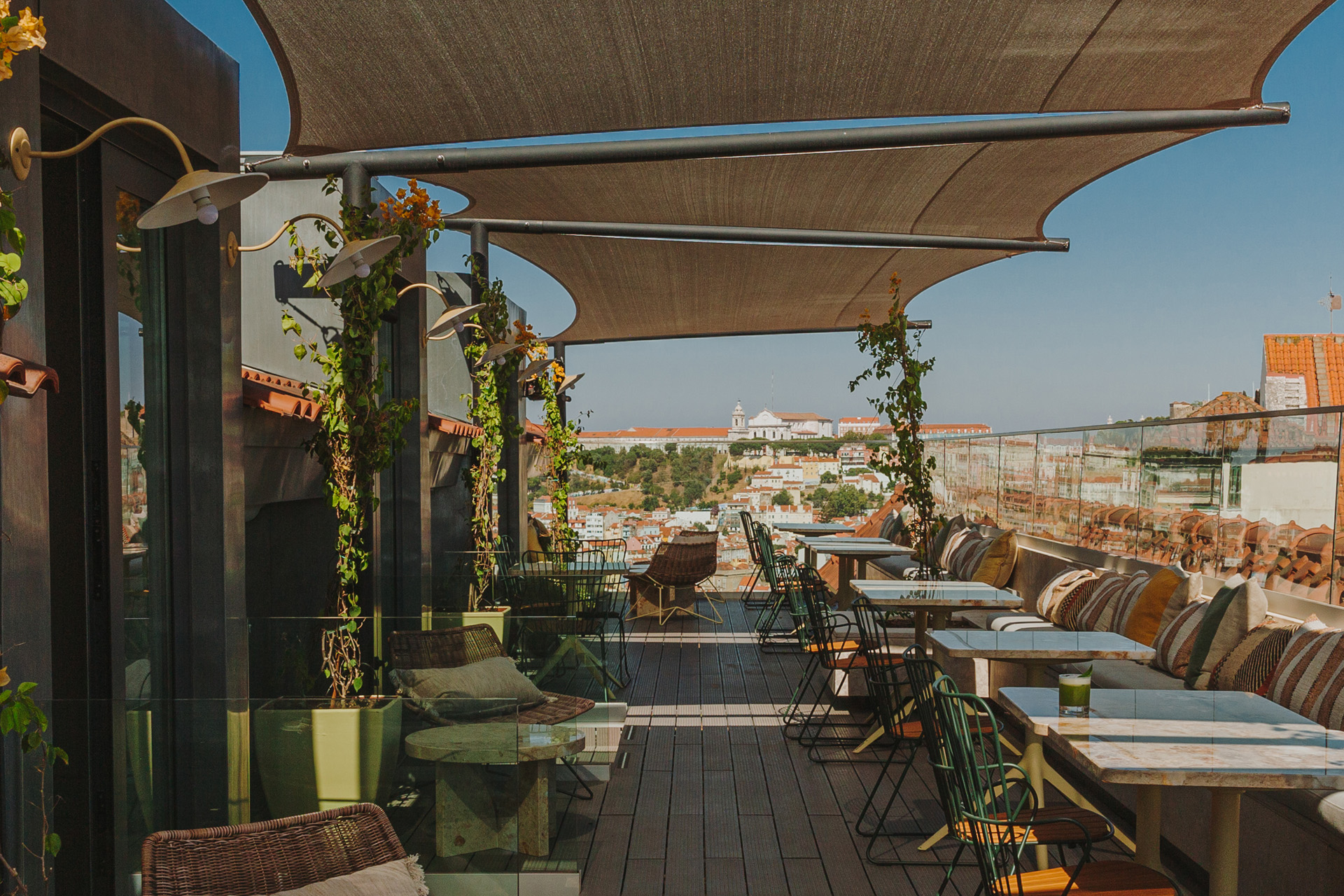 the rooftop at The Lumiares hotel with parasol cover