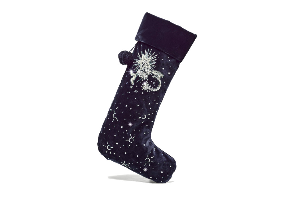 Blue stocking with moon and stars in silver
