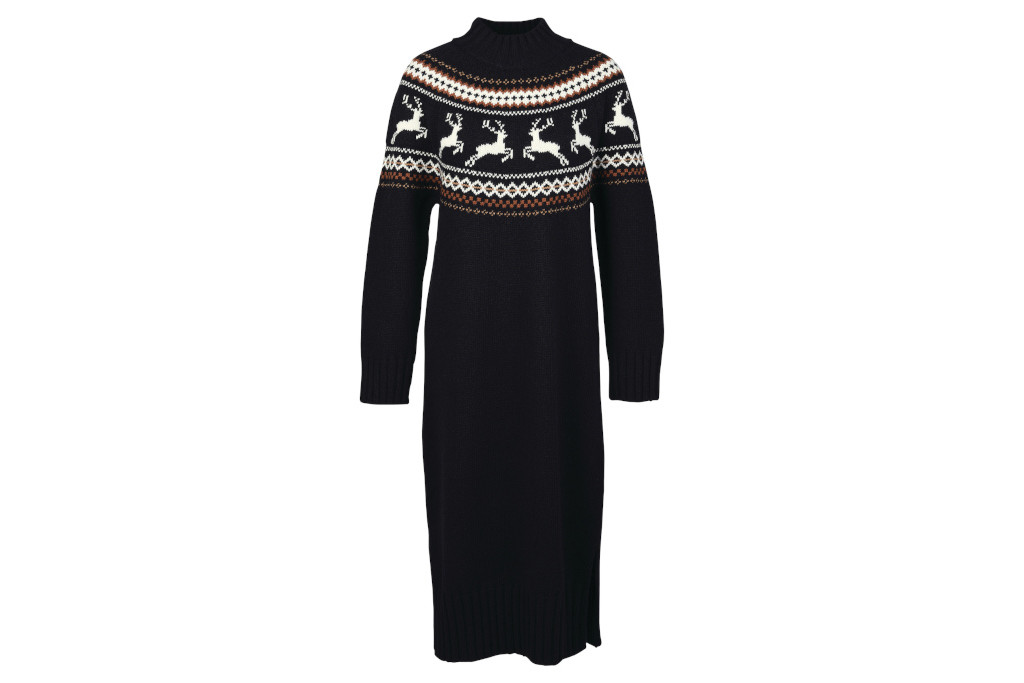 Sweater dress with reindeer fair isle print