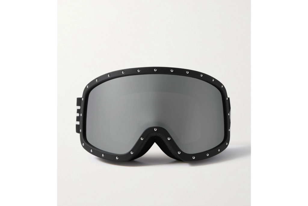 a pair of black ski goggles with rhinestones