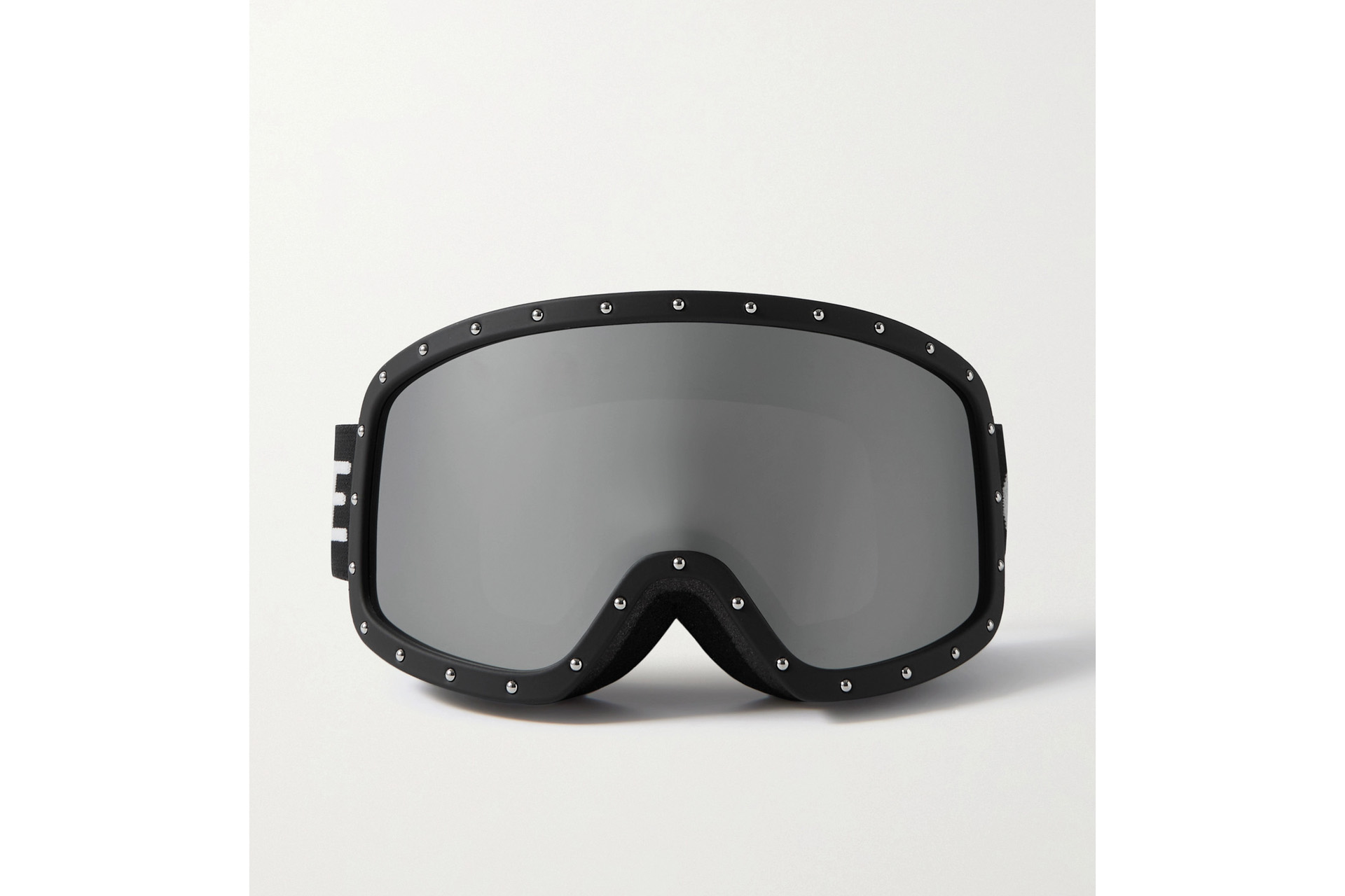 a pair of black ski goggles with rhinestones