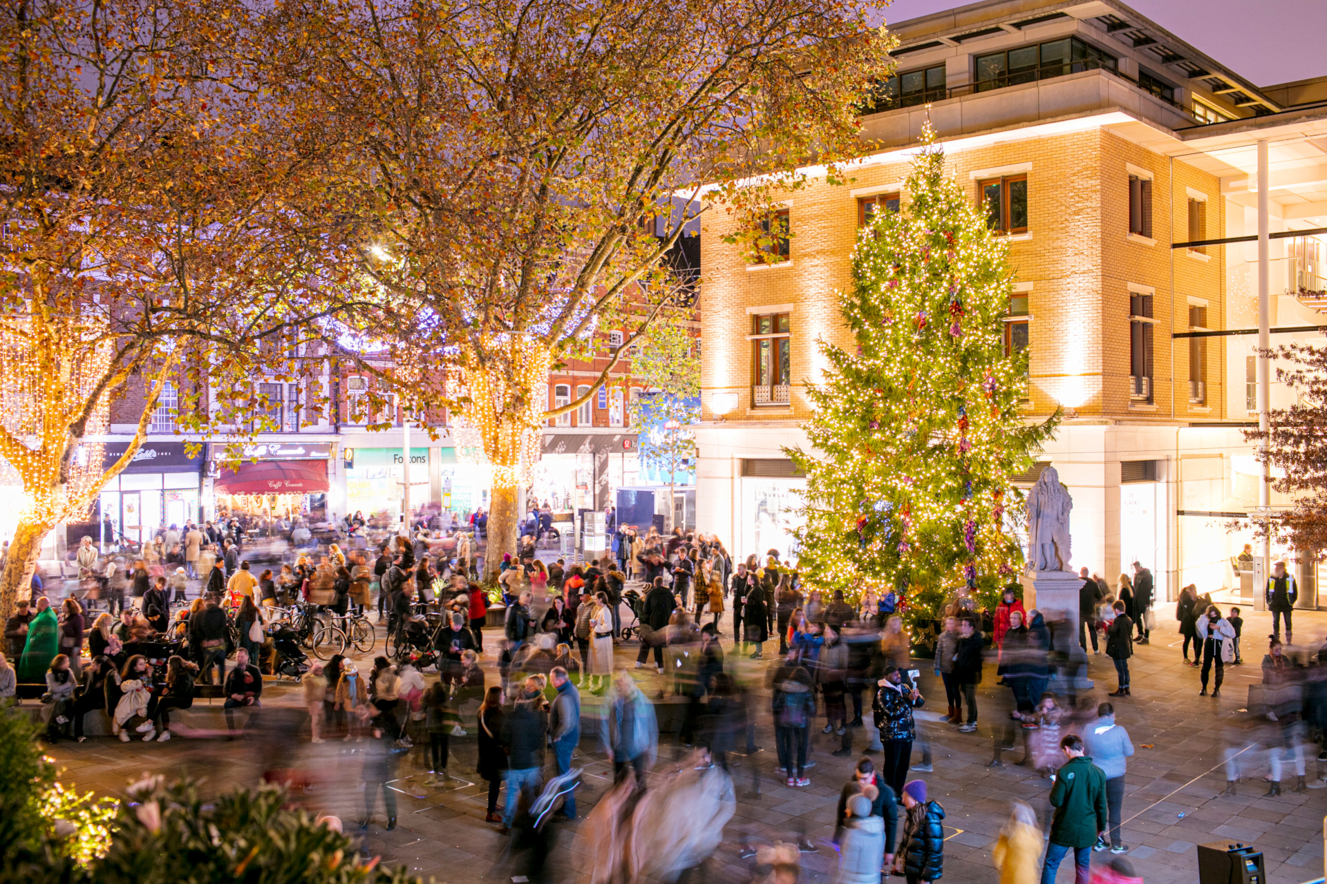 Chelsea, London at night with Christmas lights on