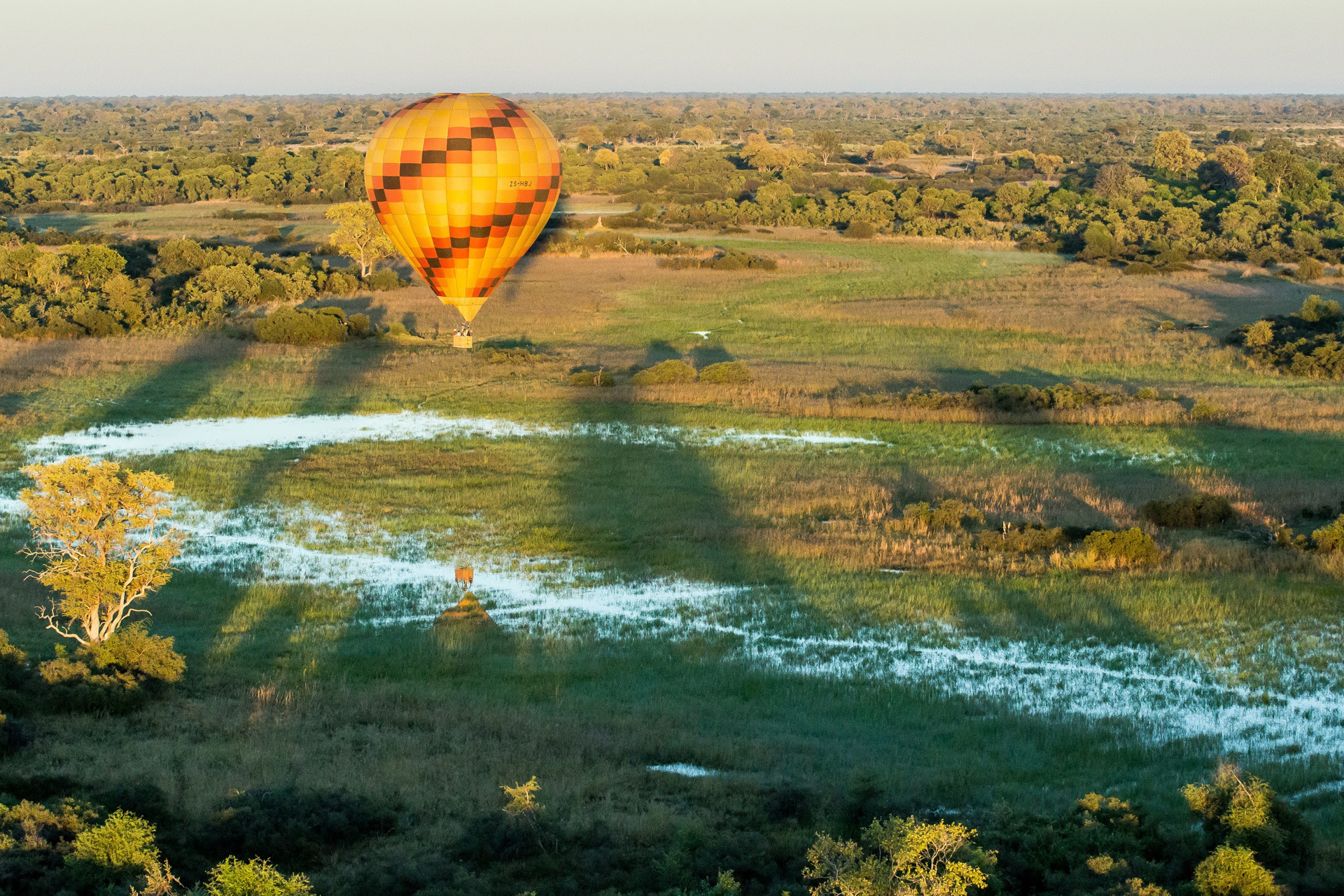 a hot air balloon ride over Vumbura Plains