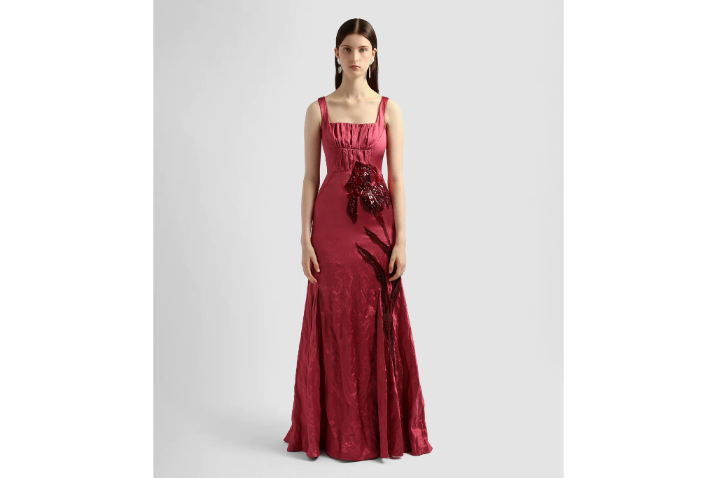 Woman in long red dress