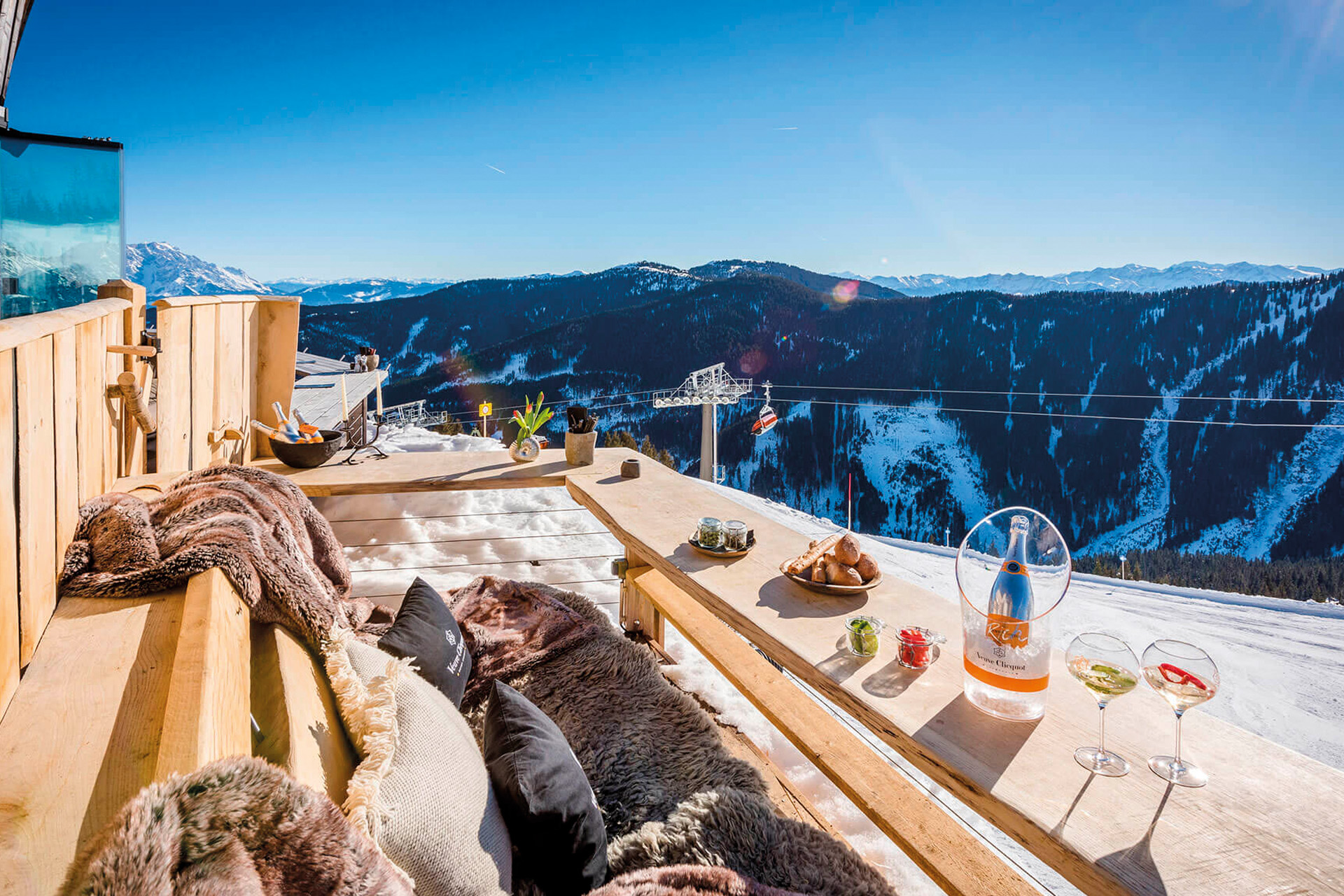 food and drinks overlooking the mountains