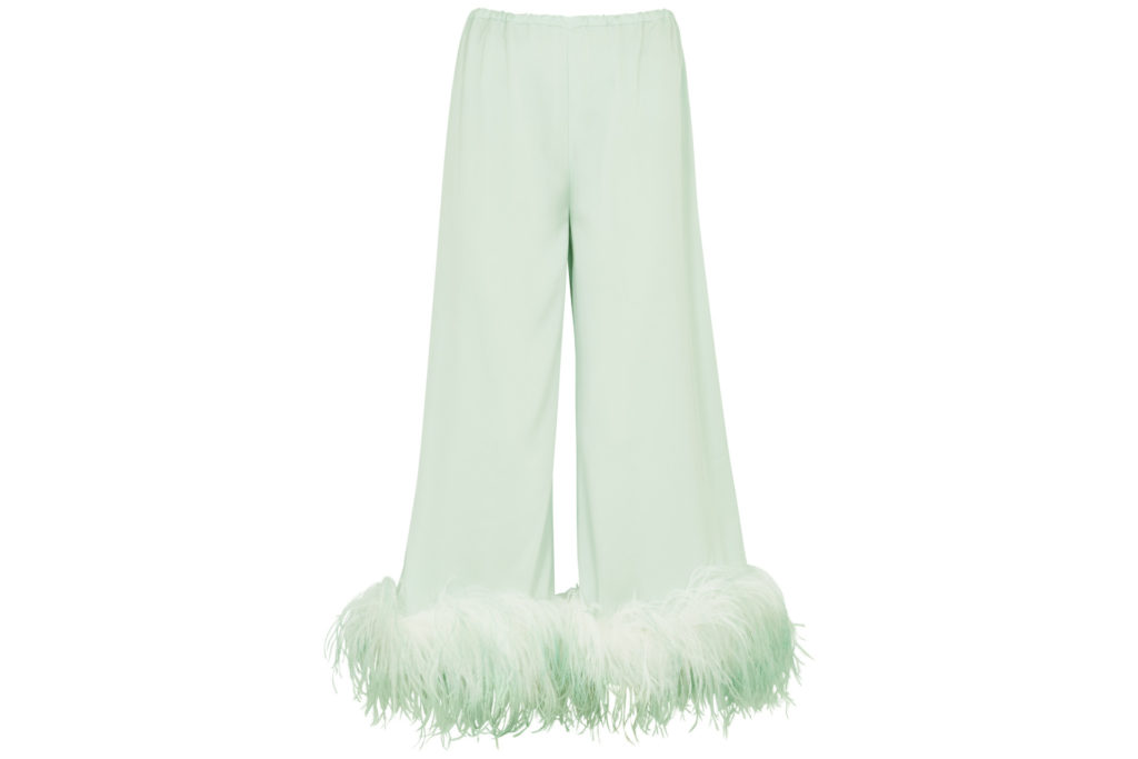 Green trousers with feathers