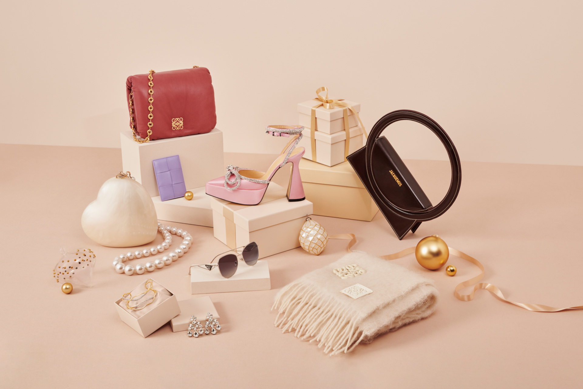 Spread of fashion products in pink theme