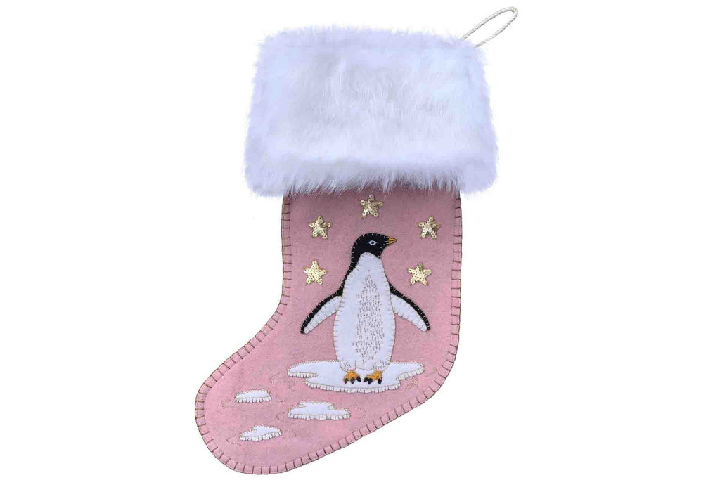 Pink stocking with penguin on the front