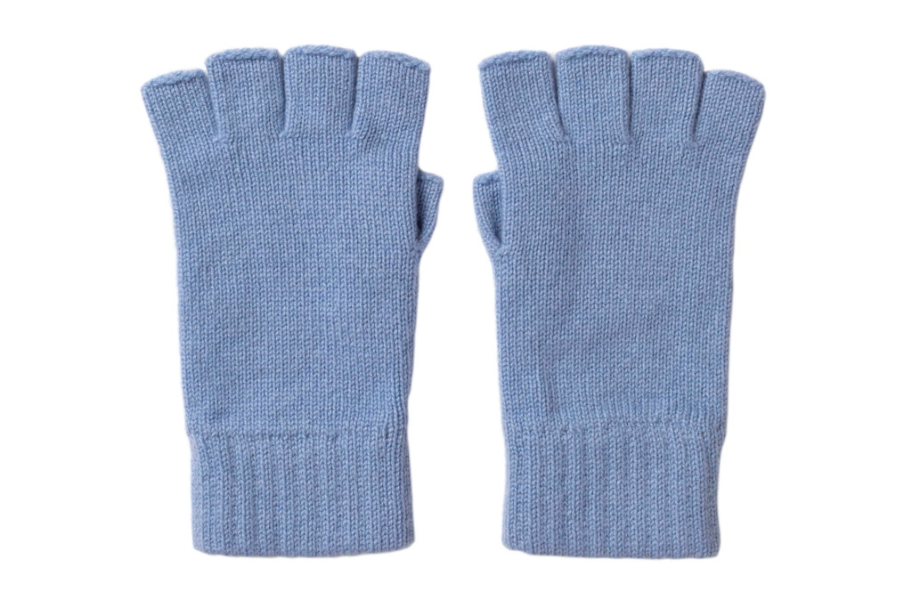 Blue fingerless gloves