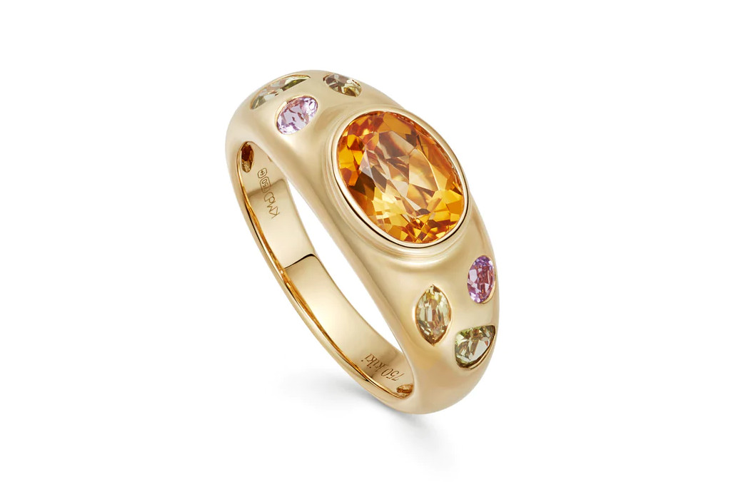 Gold ring with multi-coloured stones