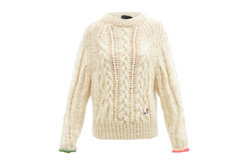 White jumper with multi-colour cuffs