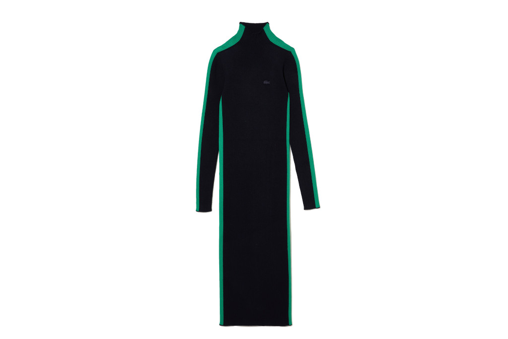 Black dress with green stripe on the arms and sides