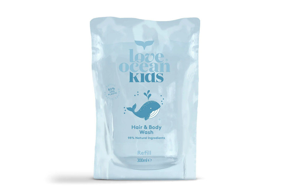 Blue shampoo refill pouch