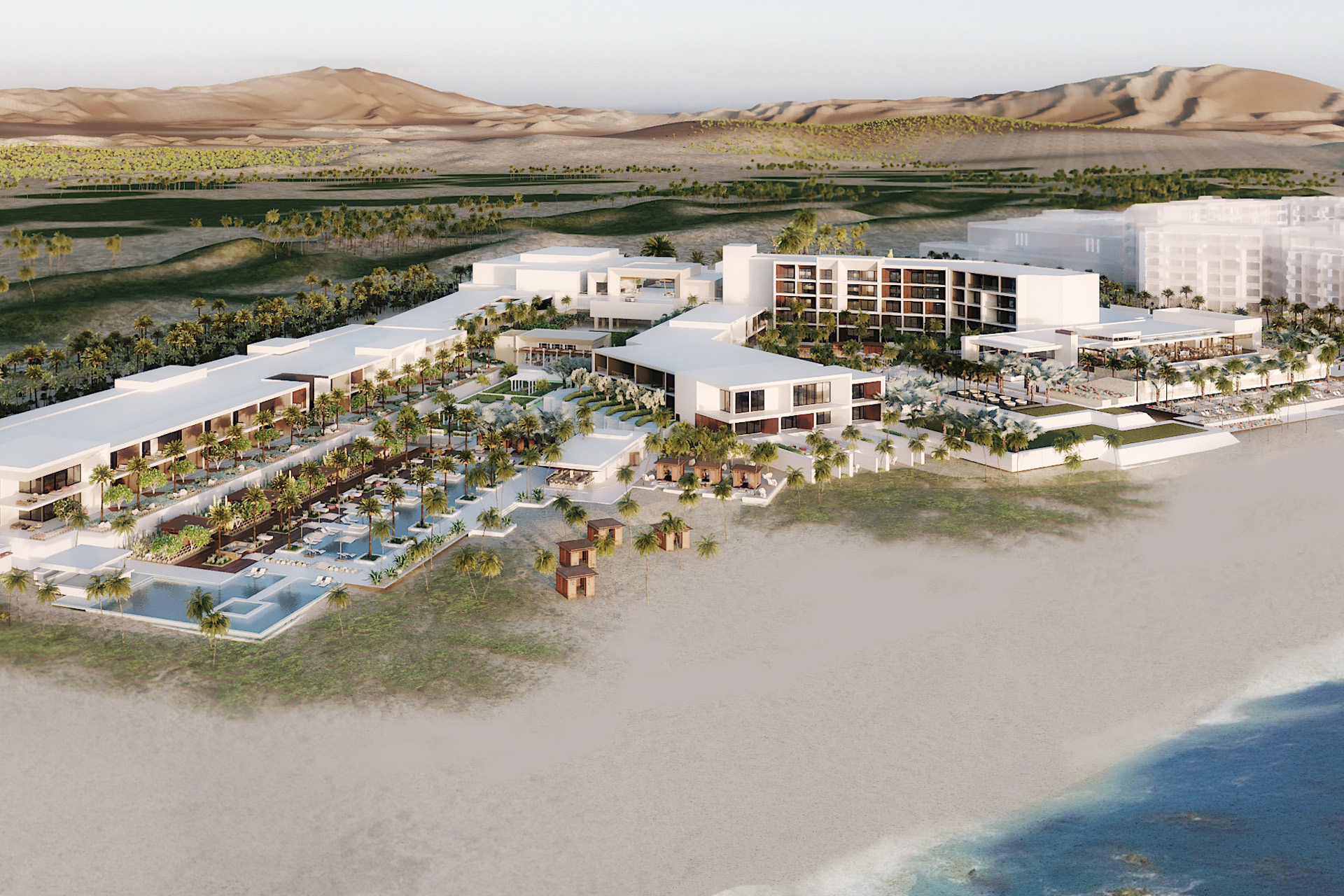 an aerial shot of Nobu los cabos, spilling onto the beach