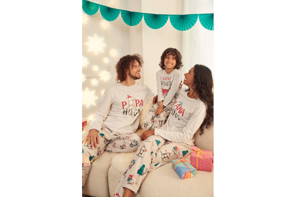 Family in grey pyjamas