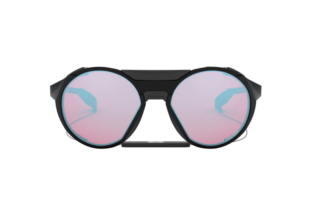 black round sunglasses with purple tinted lenses