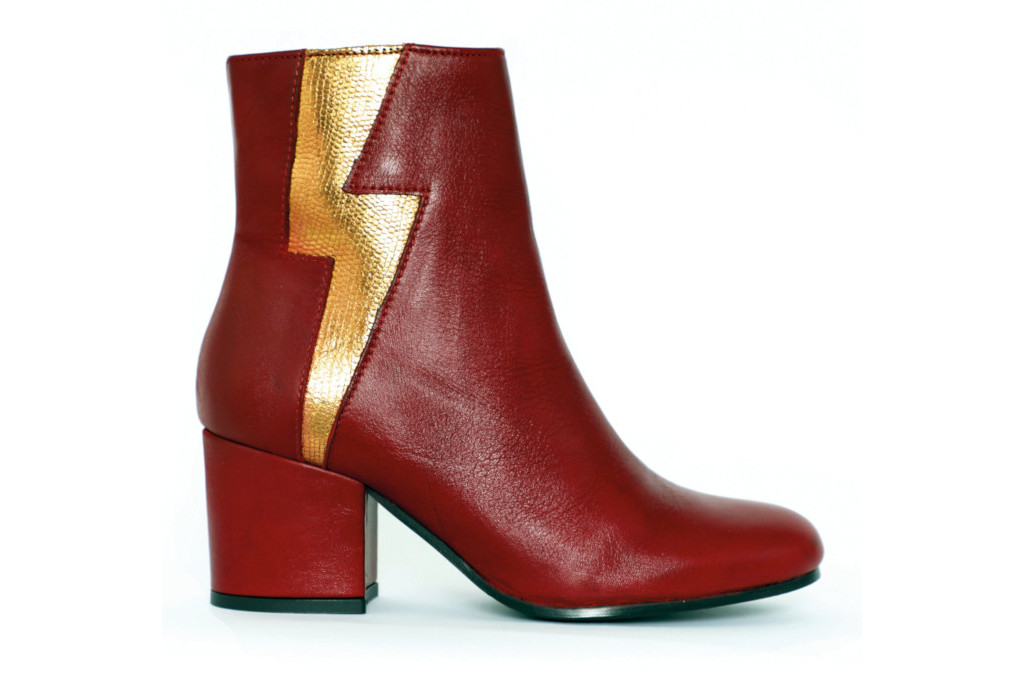 Red boot with gold lightning bolt on the side