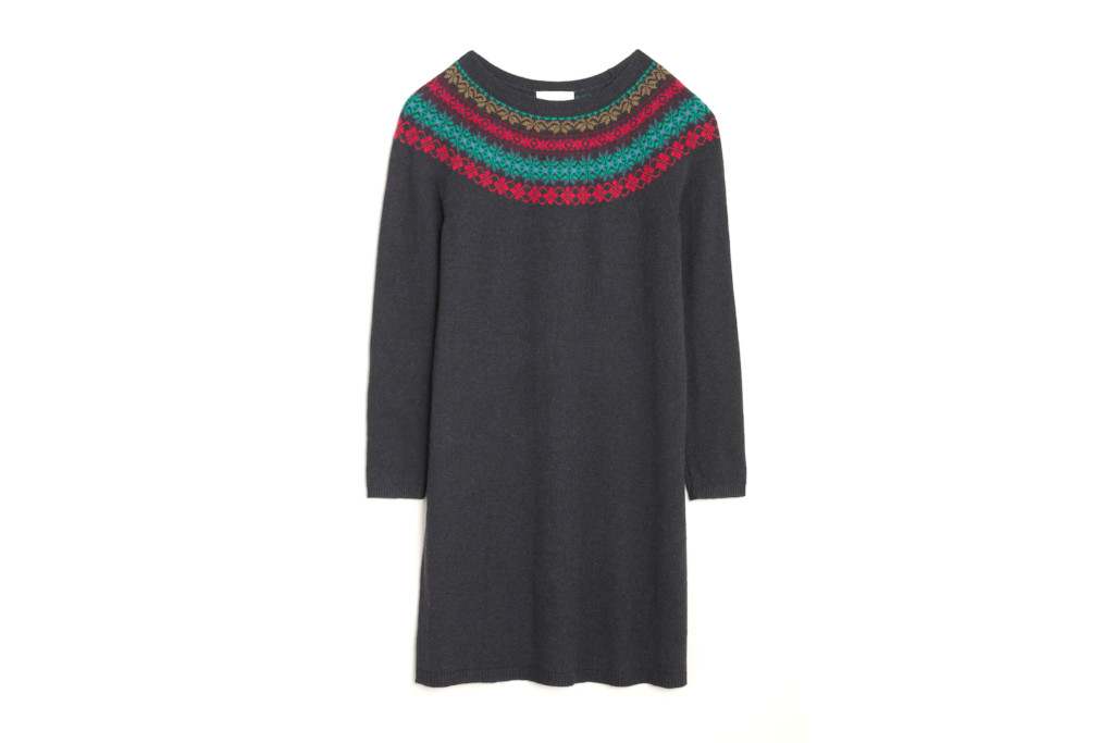 Sweater dress with fair isle pattern on the neck