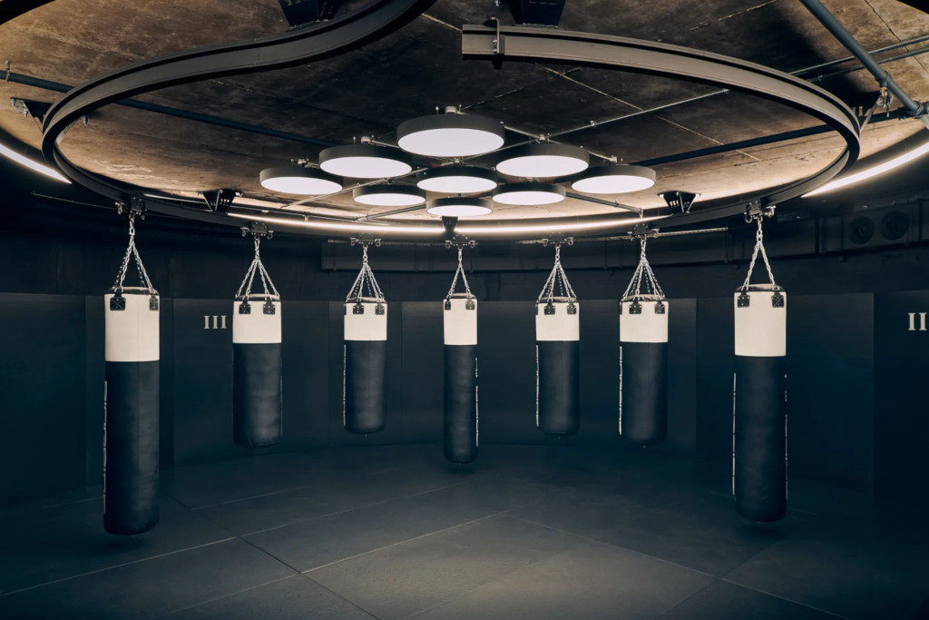 Industrial space with boxing bags