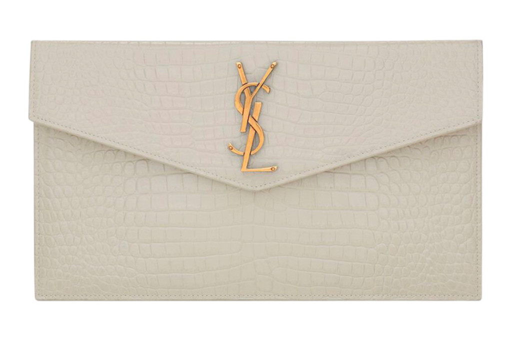 White bag with gold Saint Laurent logo