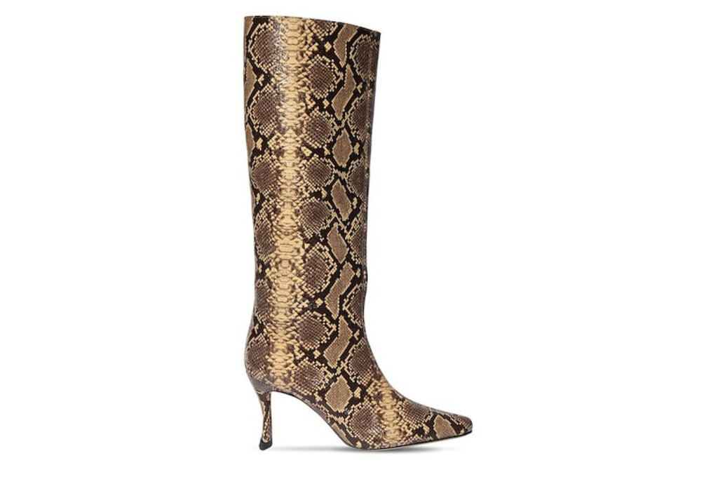 Snake print heeled boots