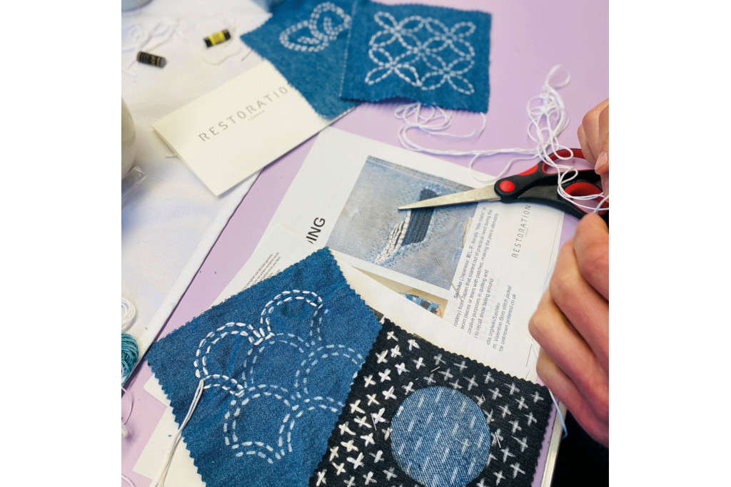 Scraps of fabrics with papers