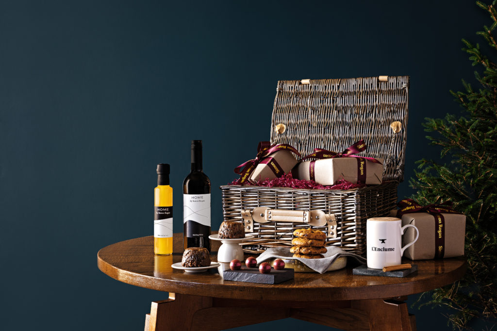 Hamper on table in front of blur background