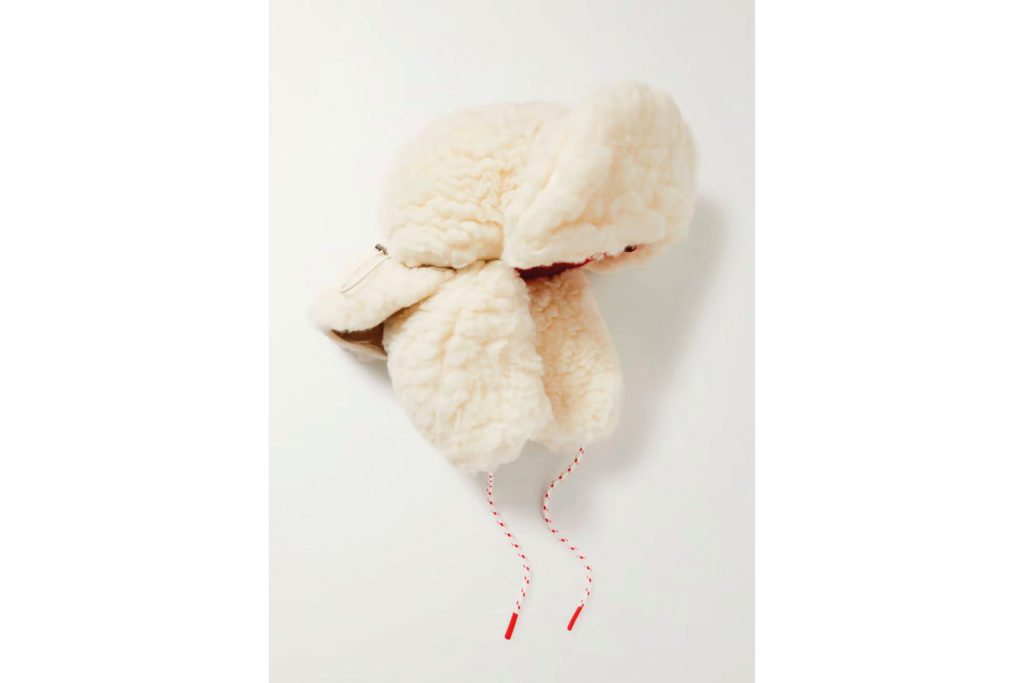 a white fluffy hat