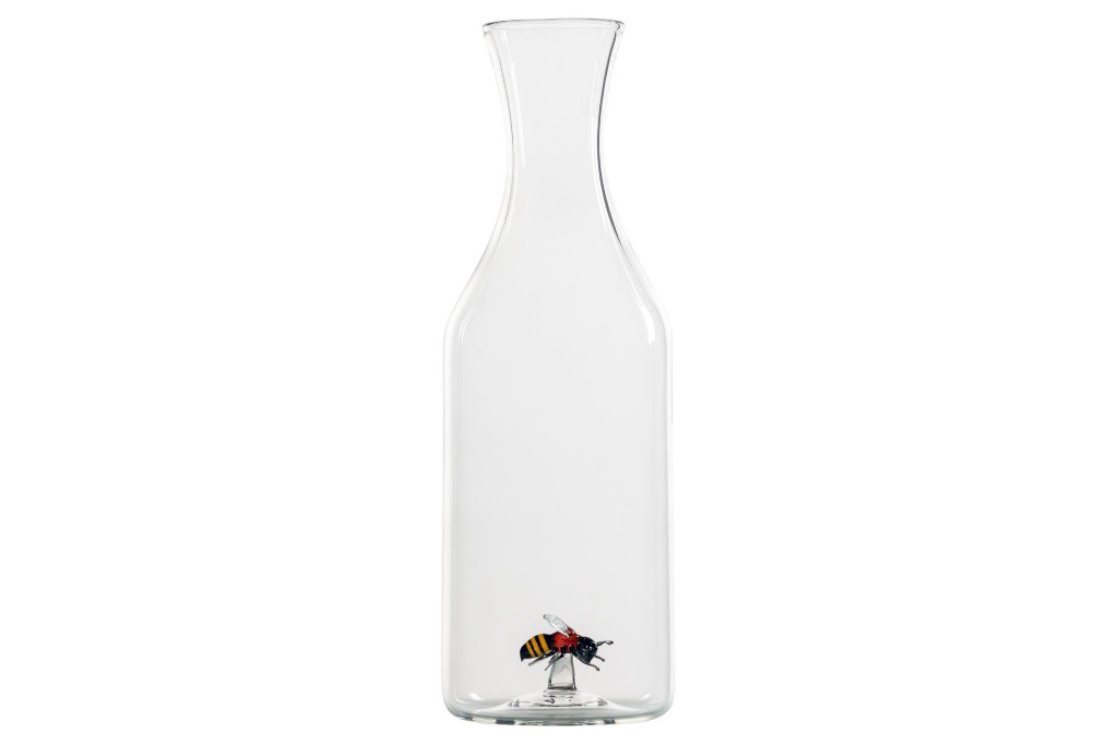 Glass bottle with bee glass art