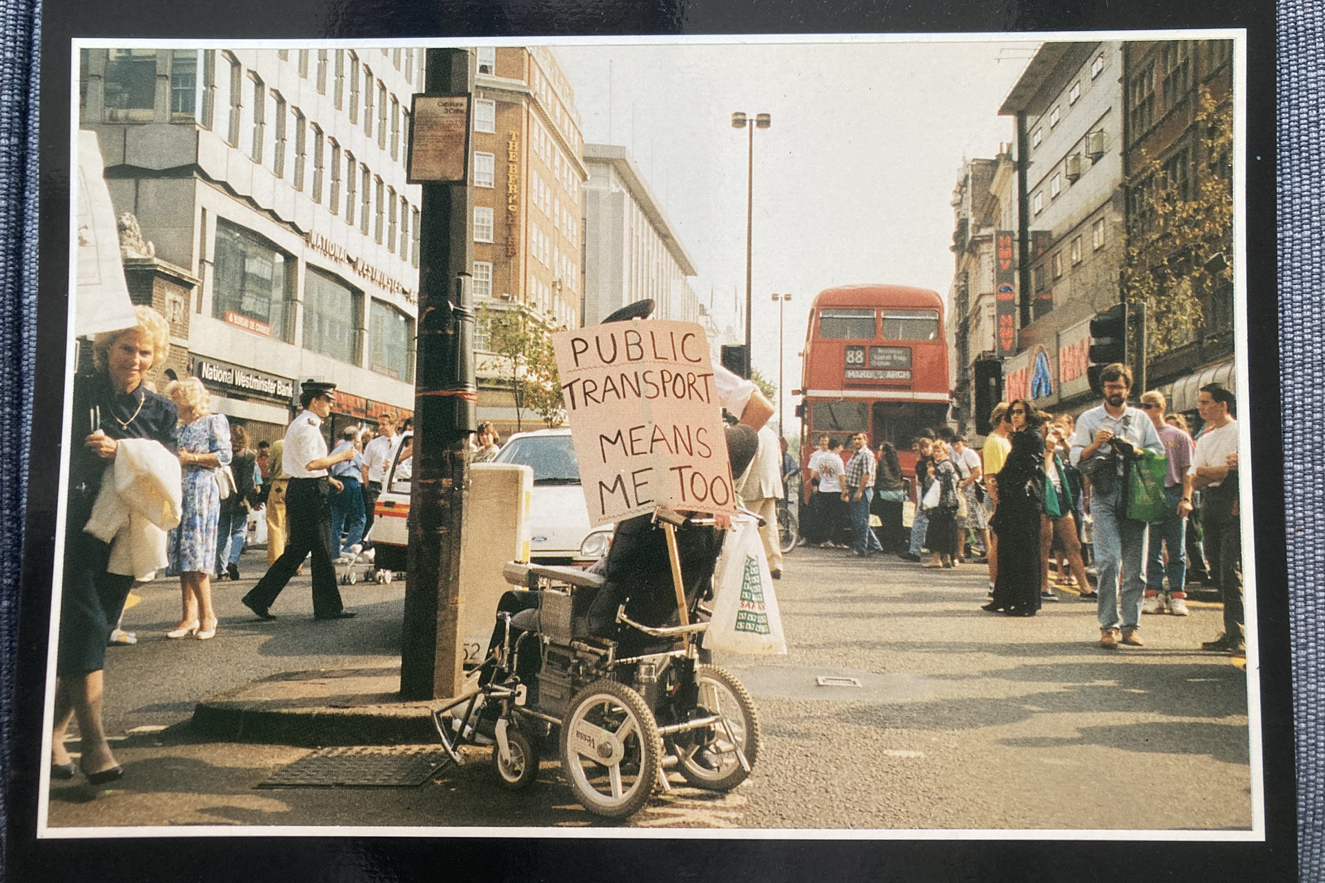 a postcard from a 1990s disability rights demonstration