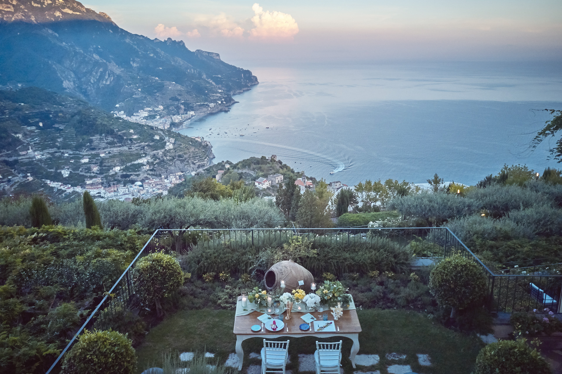 the view from Belmond Caruso onto the Amalfi Coast