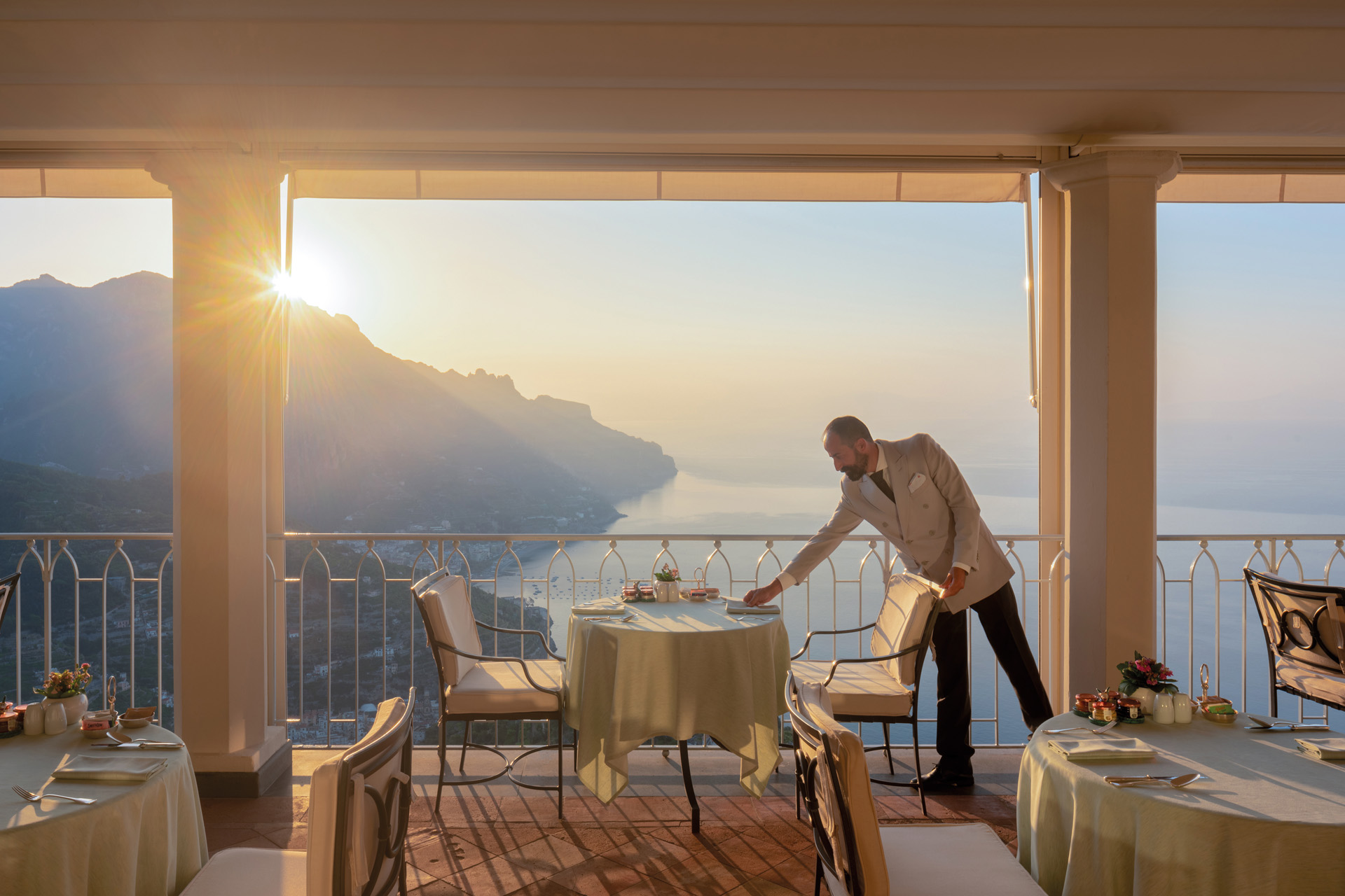 the Belmond Caruso restaurant overlooking the amalfi coast