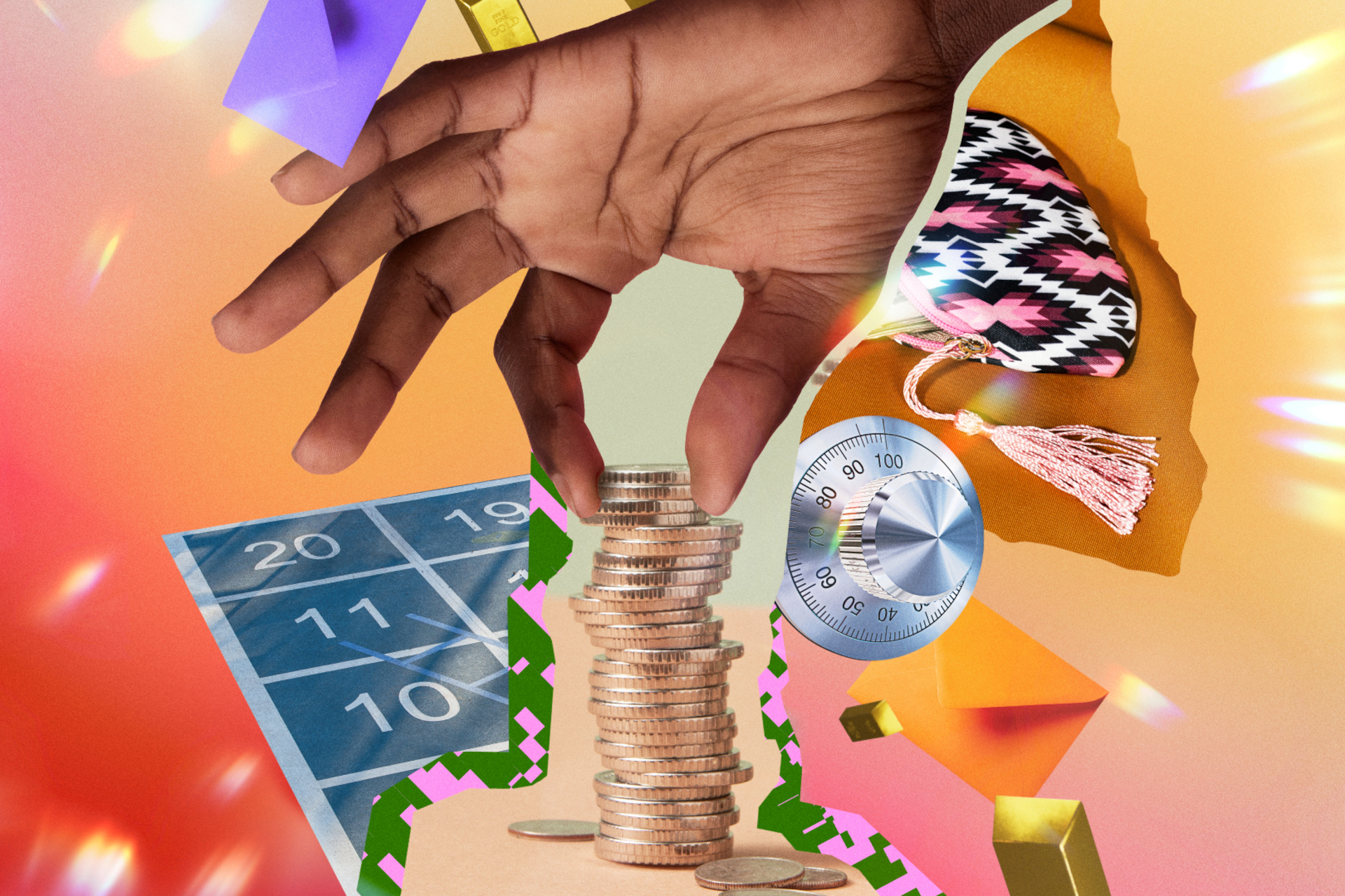 Collage with numbers and money