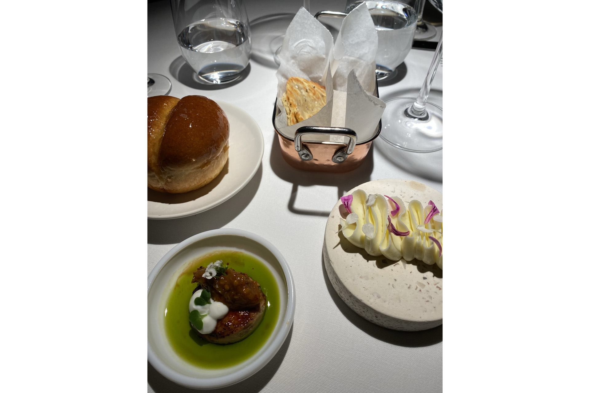 A table of food at Dusk restaurant